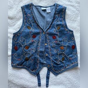 Bobbie Brooks Vintage Fall Embroidered Denim Vest